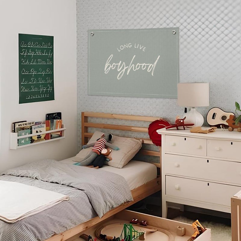 Wheatwin Long Live Boyhood Banner - Boys & Toddler Boy Room Decor - Linen Canvas Wall Hanging Flag - Image 2